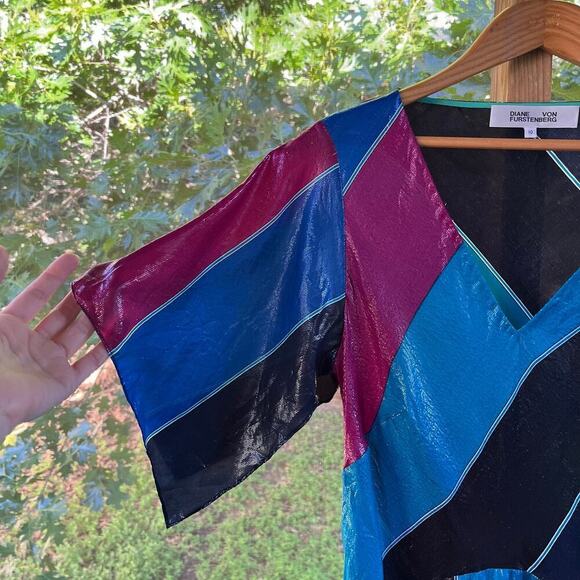Diane Von Furstenburg Silk Metallic Colorblock Dress Size 10 - Picture 6 of 11